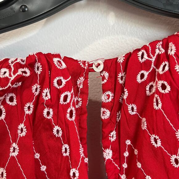 Zara Red Dress with Eyelet Embroidery Midi Length Size Small - Picture 8 of 16